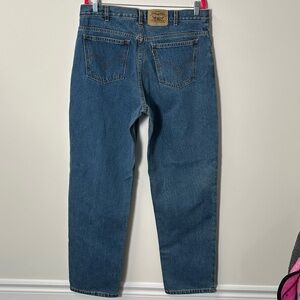 Y2K LEVI'S 634 men's blue faded orange tab straight tapered jeans, 34x32.